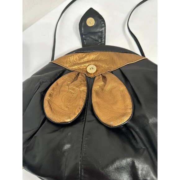 VINTAGE ART DECO/RETRO BLACK AND COPPER FLOWER HINGED SHOULDER BAG - Picture 6 of 6